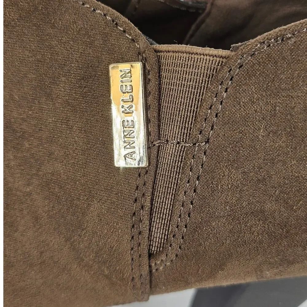 ANNE KLEIN XLAND BROWN HEEL ZIP ANKLE BOOTIES – WOMEN’S SIZE 7 – FABRIC UPPER